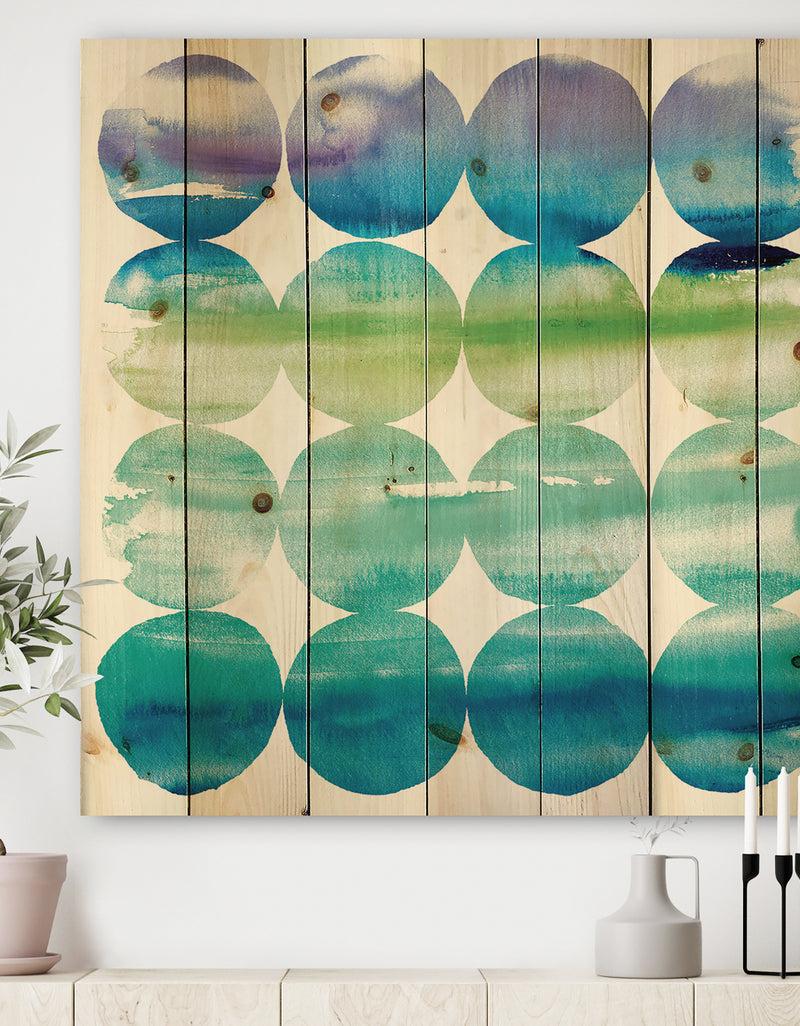 DesignQ Circle Abstract Blue Colorfields I - Modern & Transitional Print on Natural Pine Wood