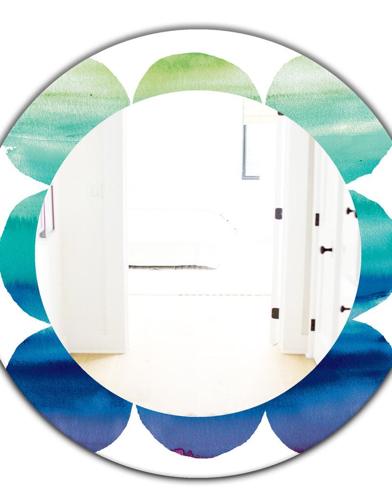 DesignQ Circle Abstract Blue Colorfields II - Mid-Century Mirror - Oval Or Round Wall Mirror