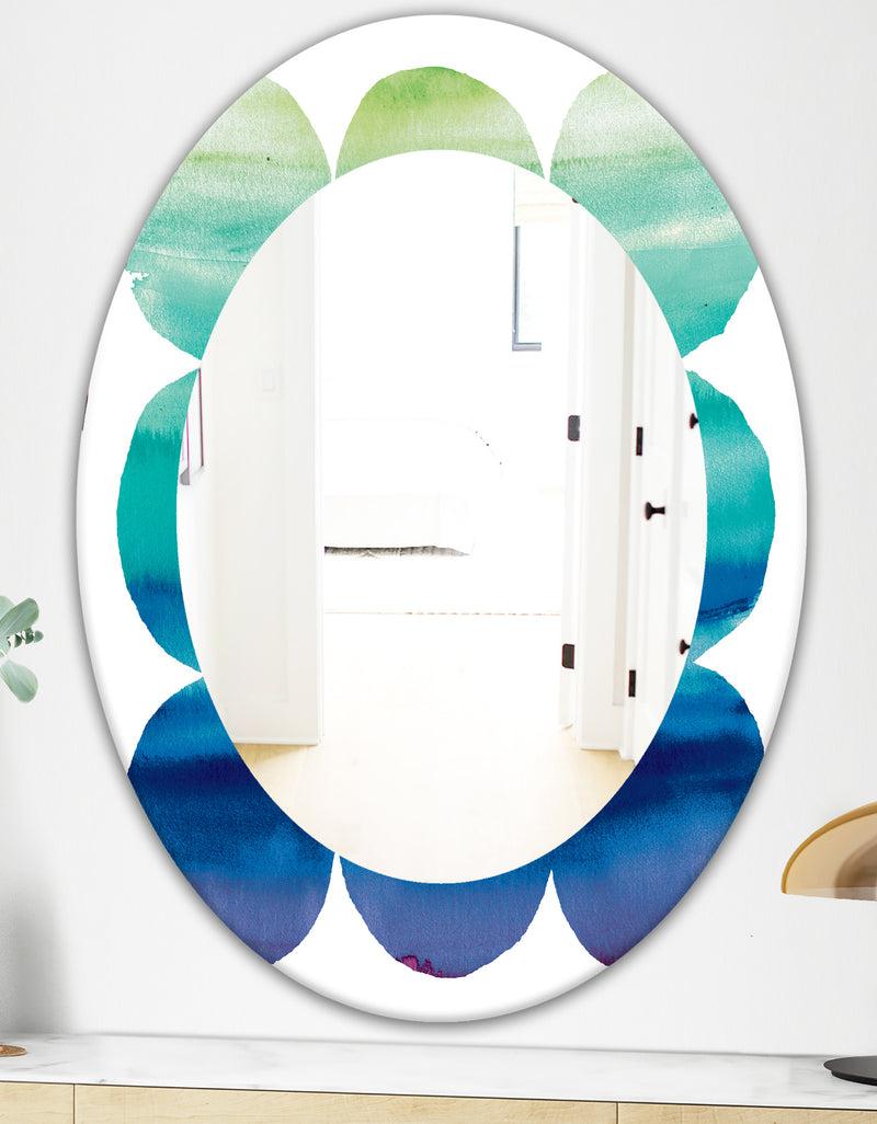 DesignQ Circle Abstract Blue Colorfields II - Mid-Century Mirror - Oval Or Round Wall Mirror