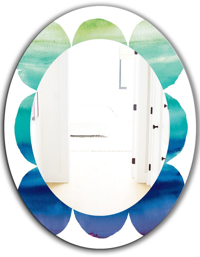 DesignQ Circle Abstract Blue Colorfields II - Mid-Century Mirror - Oval Or Round Wall Mirror