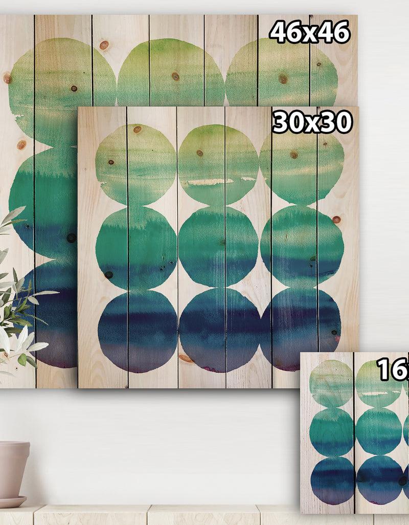 DesignQ Circle Abstract Blue Colorfields II - Mid-Century Modern Transitional Print On Natural Pine Wood