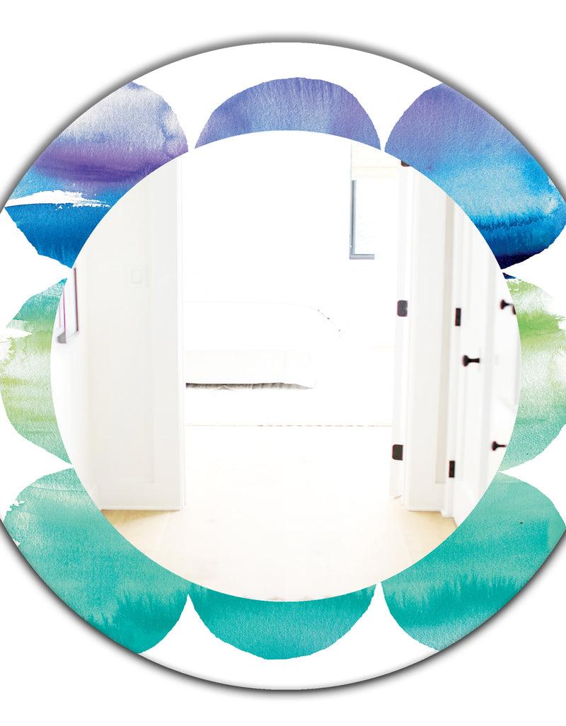 DesignQ Circle Abstract Blue Colorfields III - Mid-Century Mirror - Oval Or Round Wall Mirror