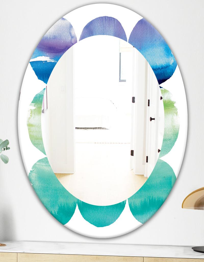 DesignQ Circle Abstract Blue Colorfields III - Mid-Century Mirror - Oval Or Round Wall Mirror