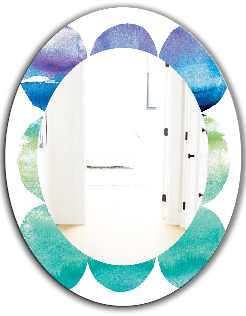 DesignQ Circle Abstract Blue Colorfields III - Mid-Century Mirror - Oval Or Round Wall Mirror