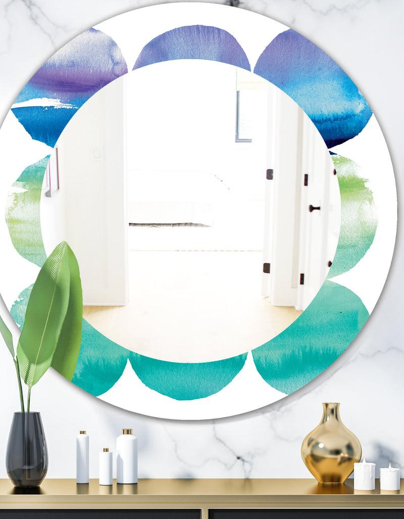 DesignQ Circle Abstract Blue Colorfields III - Mid-Century Mirror - Oval or Round Wall Mirror
