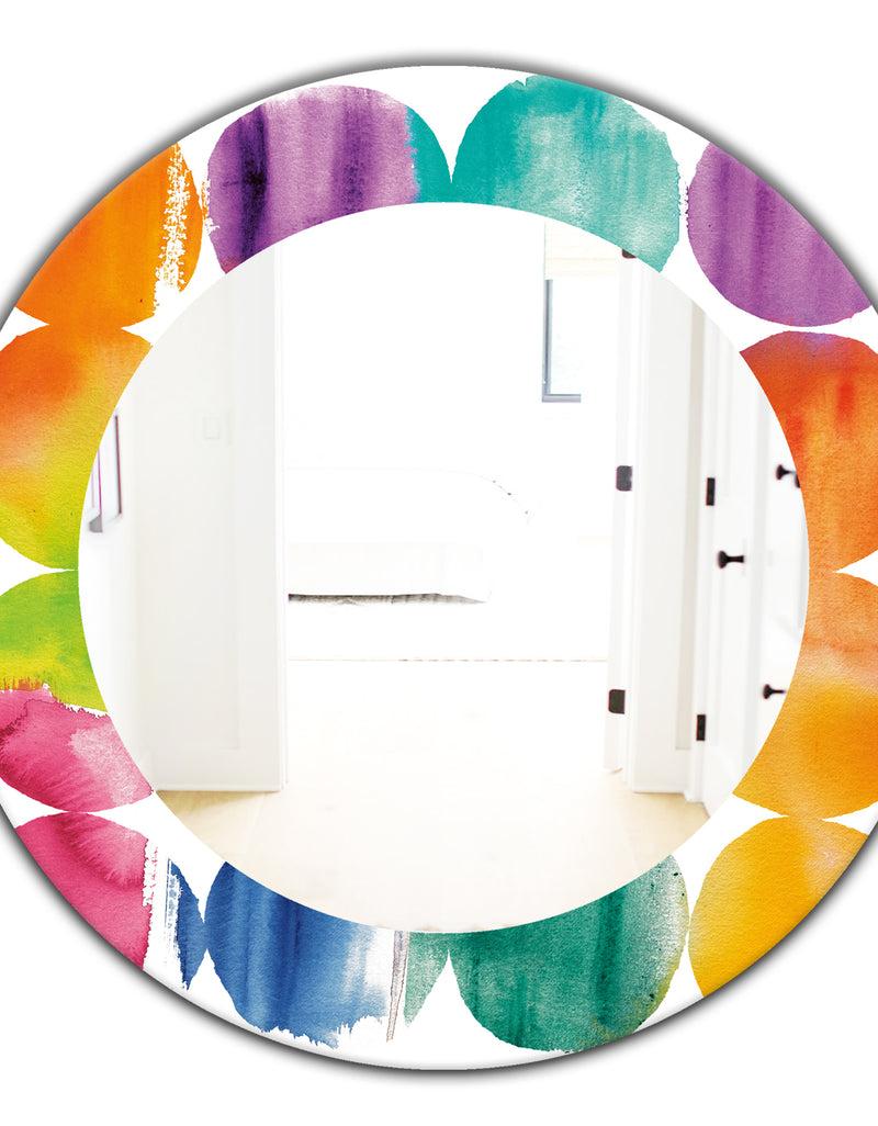 DesignQ Circle Abstract Colorfields - Mid-Century Mirror - Frameless Oval Or Round Wall Mirror