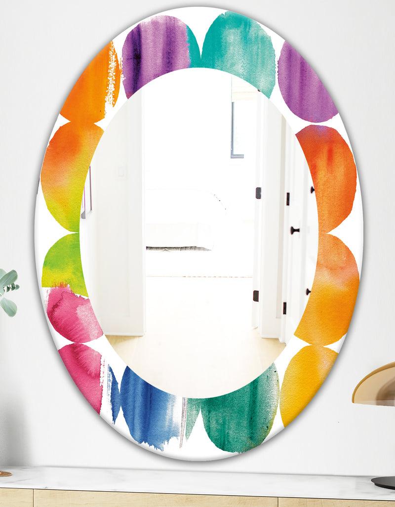 DesignQ Circle Abstract Colorfields - Mid-Century Mirror - Frameless Oval Or Round Wall Mirror