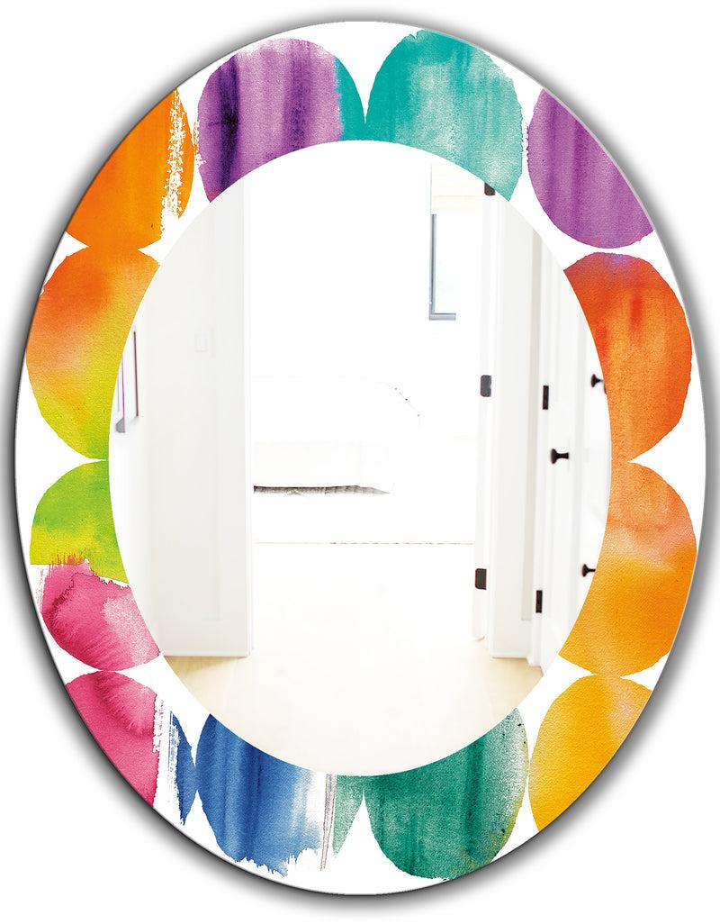 DesignQ Circle Abstract Colorfields - Mid-Century Mirror - Frameless Oval Or Round Wall Mirror