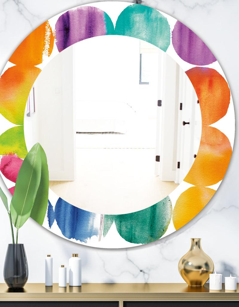 DesignQ Circle Abstract Colorfields - Mid-Century Mirror - Frameless Oval or Round Wall Mirror