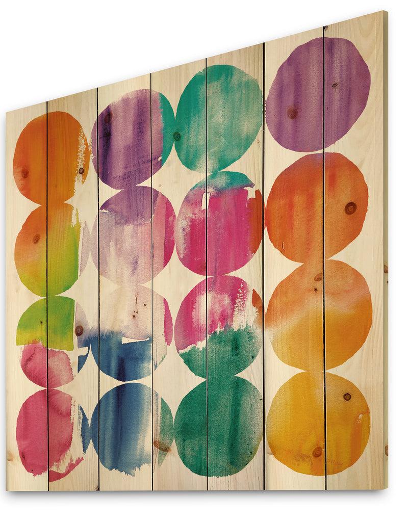 DesignQ Circle Abstract Colorfields - Modern & Contemporary Print On Natural Pine Wood