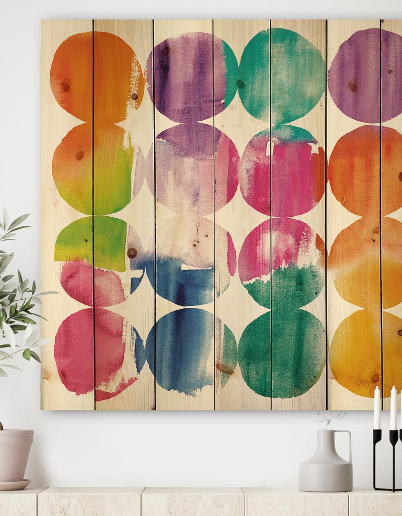 DesignQ Circle Abstract Colorfields - Modern & Contemporary Print on Natural Pine Wood