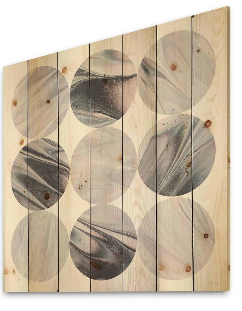 DesignQ Circle Marble IV - Modern Geometric Print On Natural Pine Wood