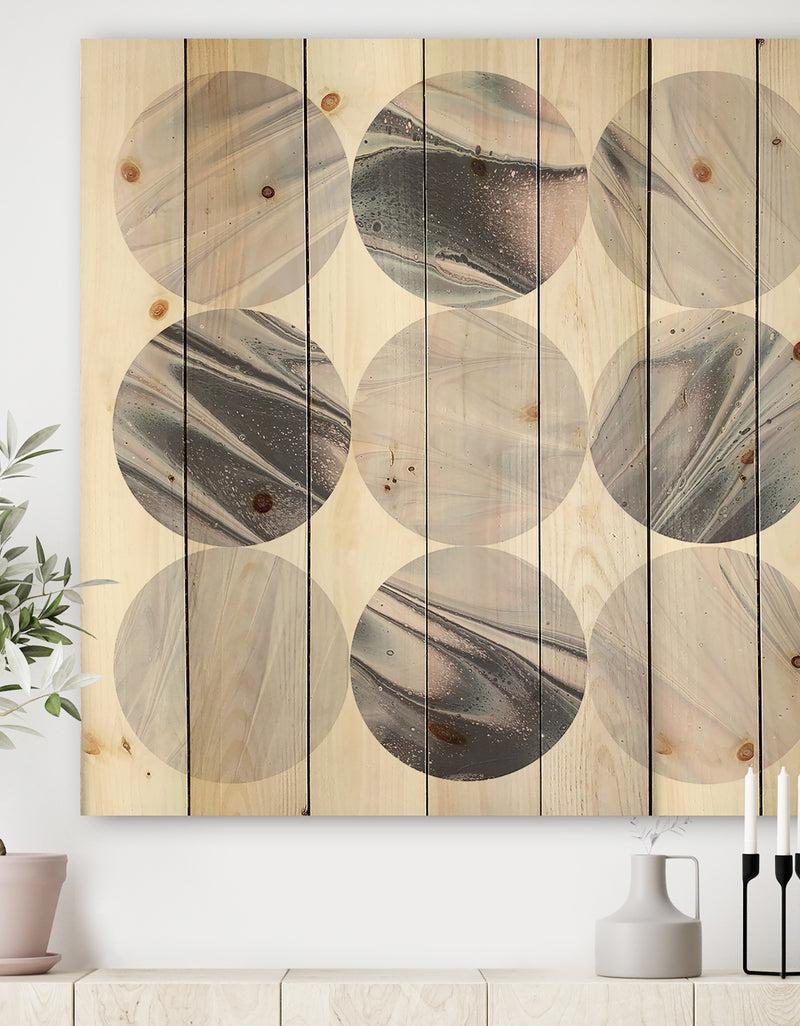 DesignQ Circle Marble IV - Modern Geometric Print on Natural Pine Wood
