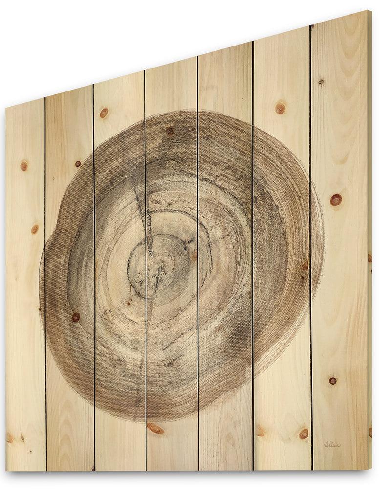DesignQ Circle Natural Elements I - Farmhouse Print On Natural Pine Wood