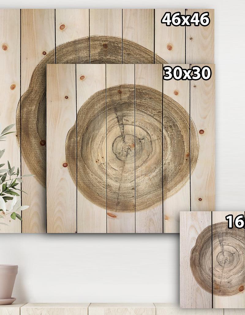 DesignQ Circle Natural Elements I - Farmhouse Print On Natural Pine Wood