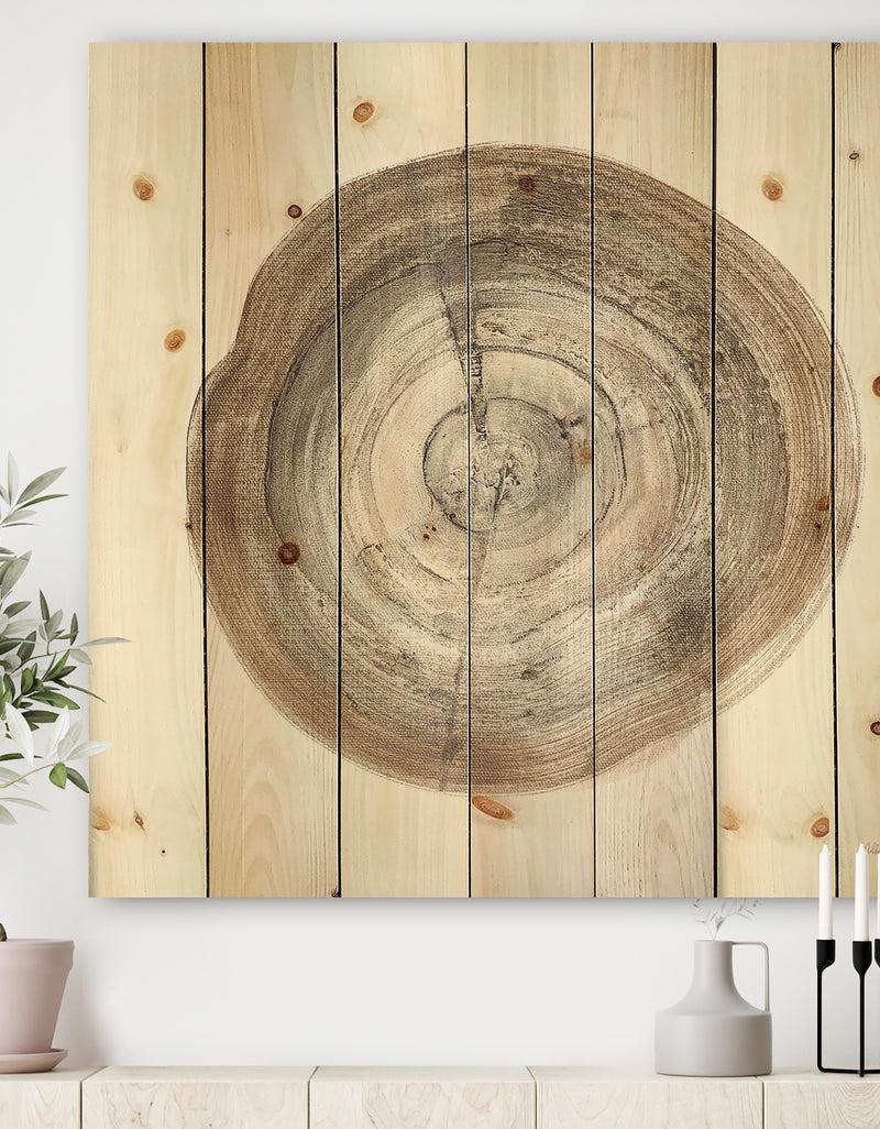 DesignQ Circle natural elements I - Farmhouse Print on Natural Pine Wood