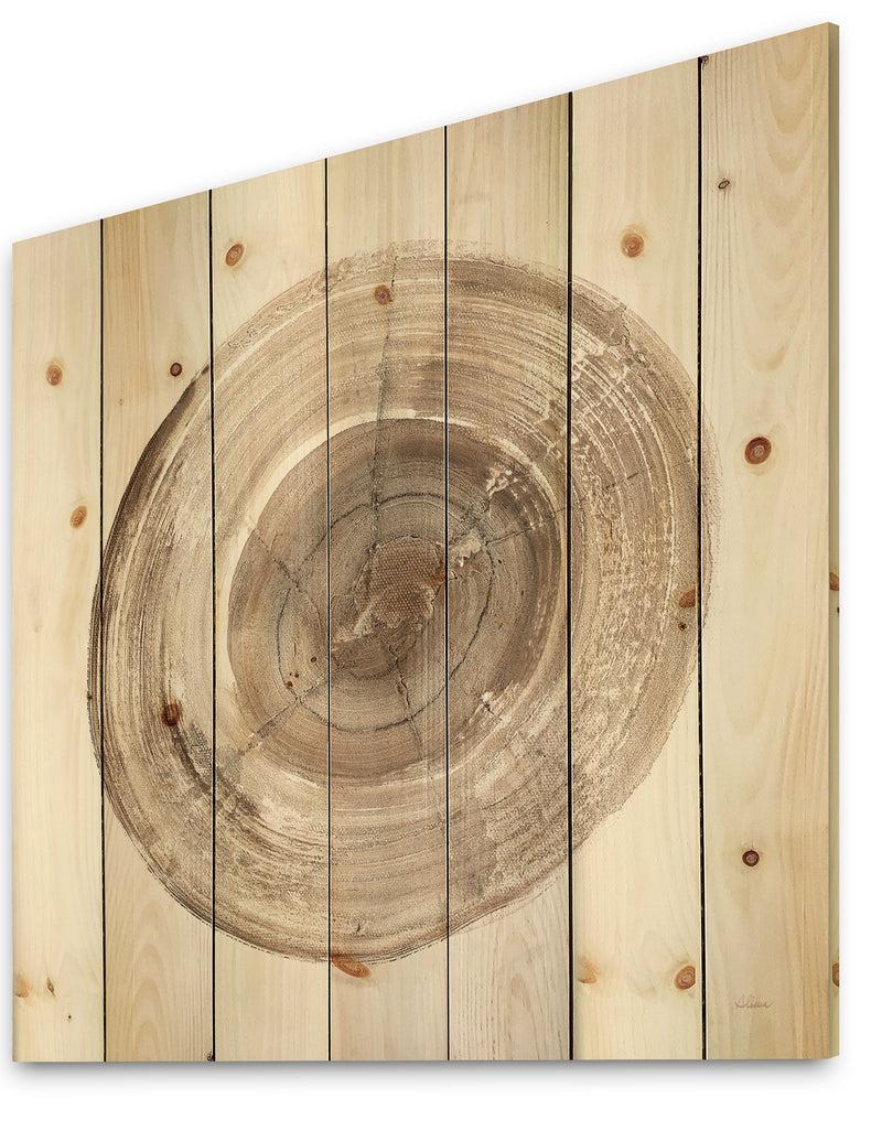 DesignQ Circle Natural Elements II - Farmhouse Print On Natural Pine Wood