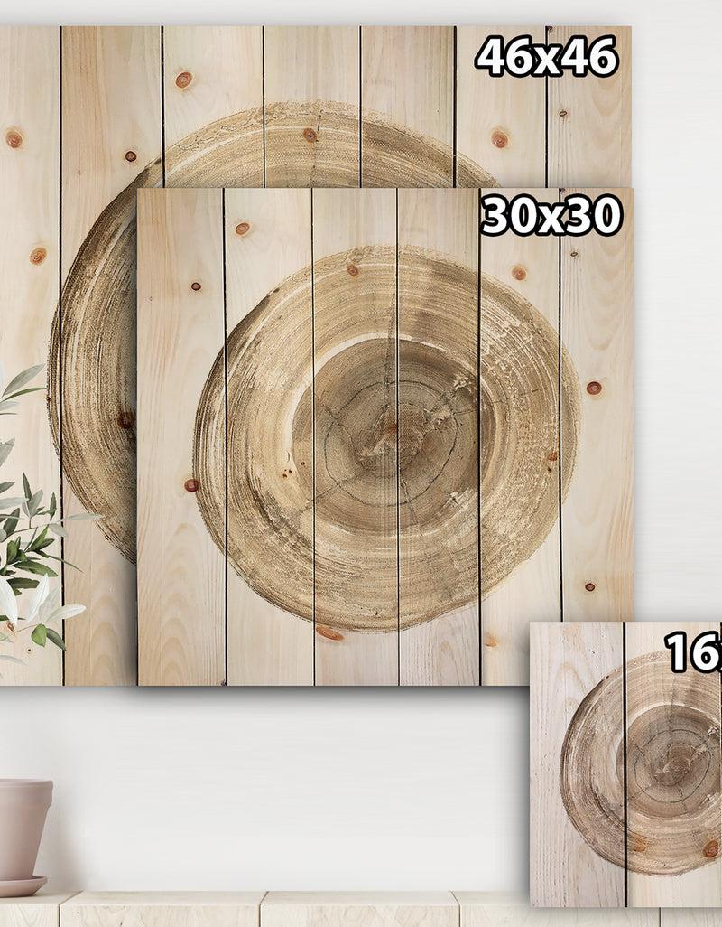 DesignQ Circle Natural Elements II - Farmhouse Print On Natural Pine Wood