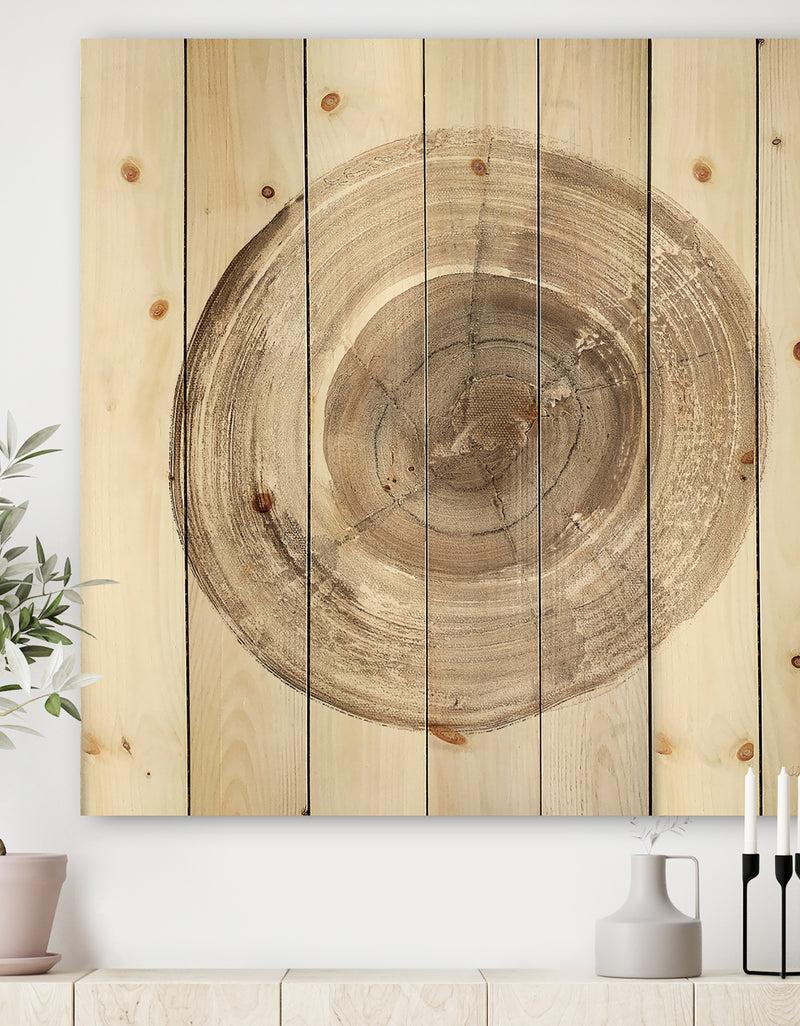 DesignQ Circle natural elements II - Farmhouse Print on Natural Pine Wood