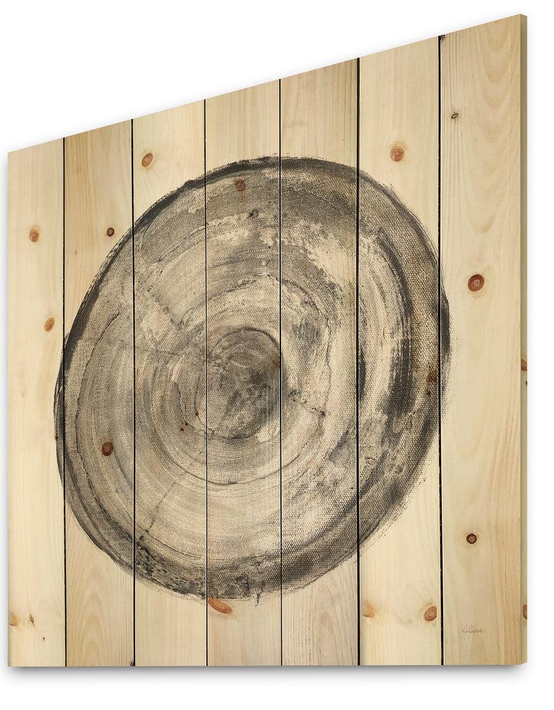 DesignQ Circle Natural Elements III - Farmhouse Print On Natural Pine Wood