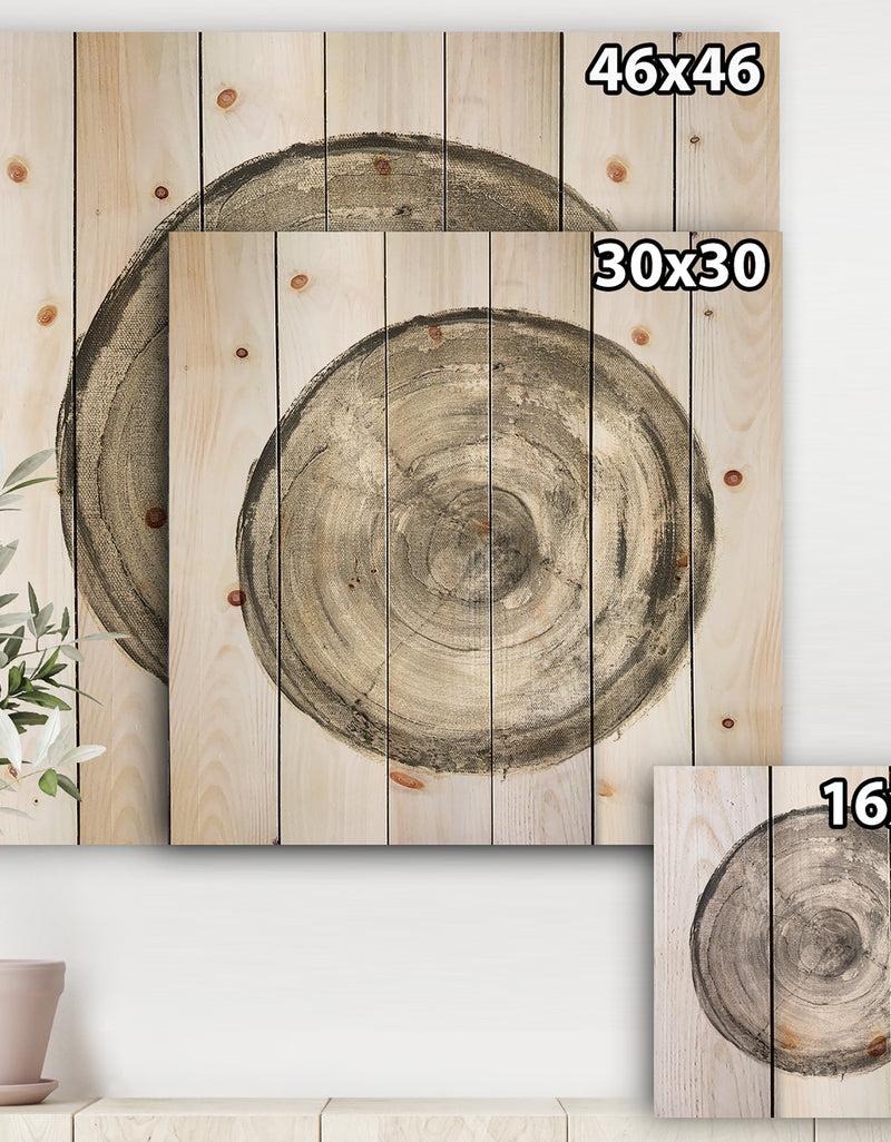 DesignQ Circle Natural Elements III - Farmhouse Print On Natural Pine Wood