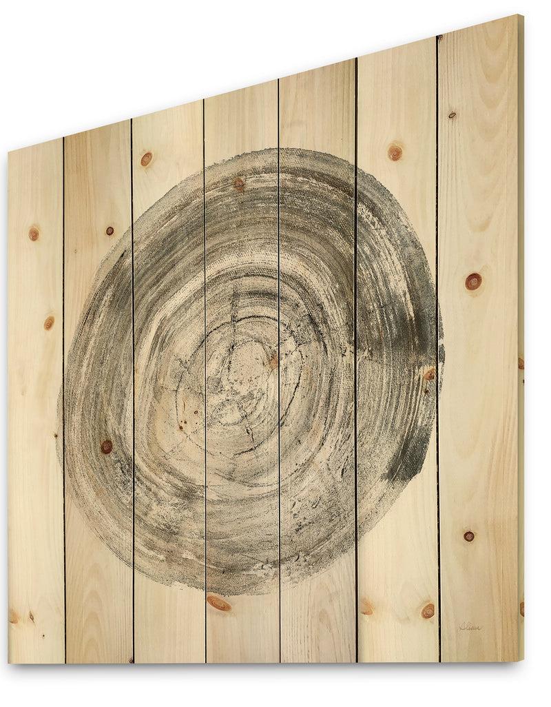 DesignQ Circle Natural Elements IV - Farmhouse Print On Natural Pine Wood