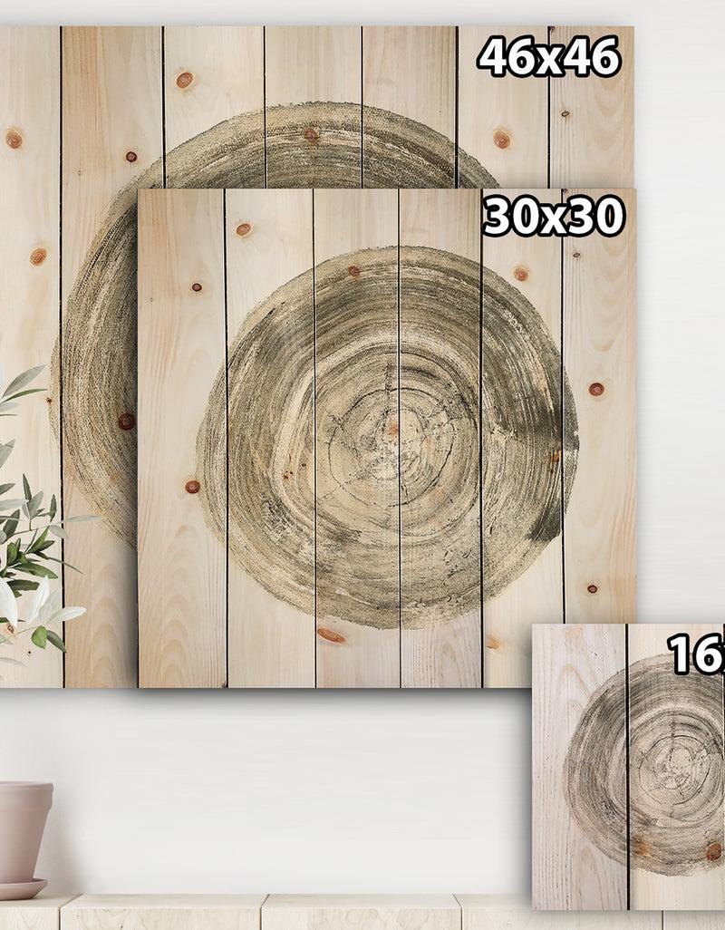 DesignQ Circle Natural Elements IV - Farmhouse Print On Natural Pine Wood