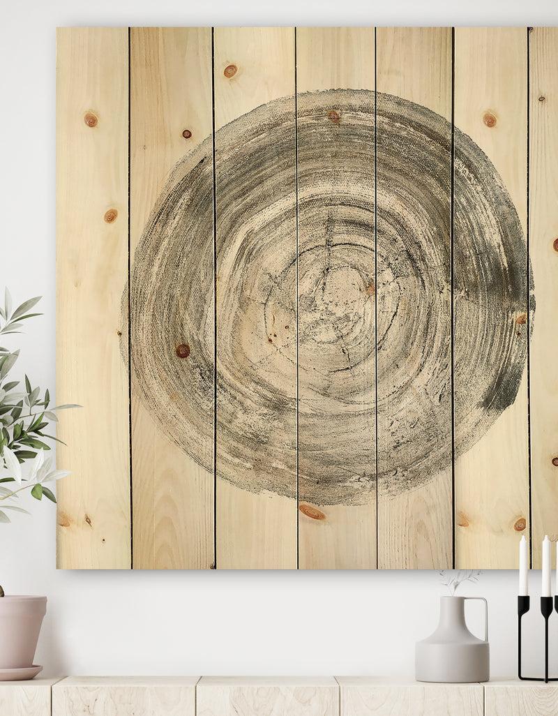 DesignQ Circle natural elements IV - Farmhouse Print on Natural Pine Wood