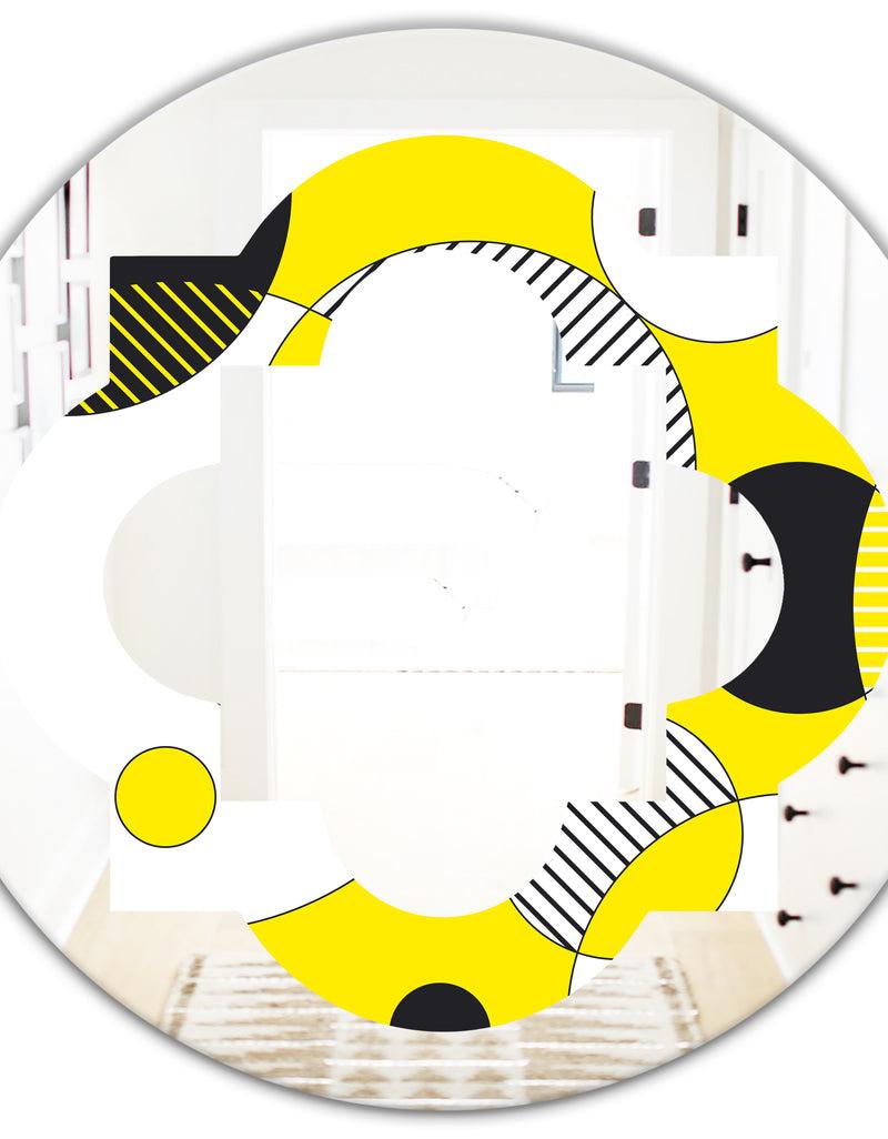 DesignQ Circular Abstract Retro Geometric I - Modern Round Or Oval Wall Mirror - Quatrefoil