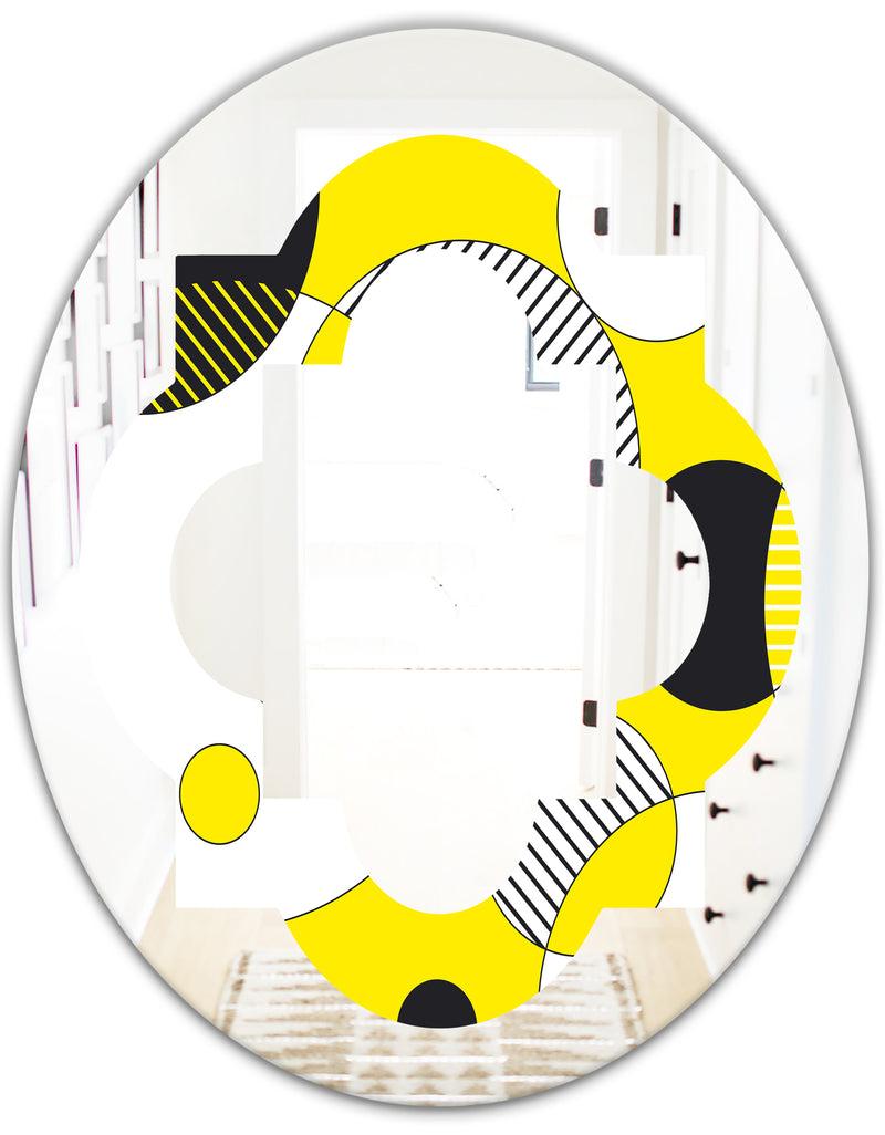 DesignQ Circular Abstract Retro Geometric I - Modern Round Or Oval Wall Mirror - Quatrefoil