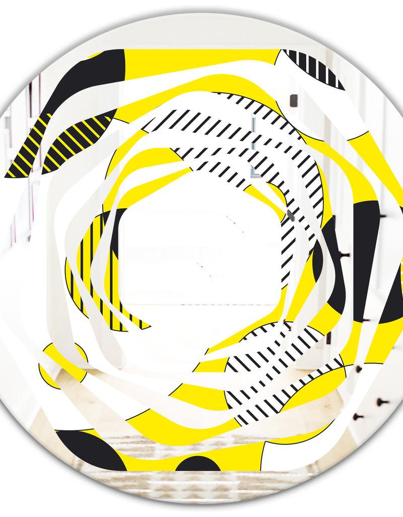 DesignQ Circular Abstract Retro Geometric I - Modern Round Or Oval Wall Mirror - Whirl