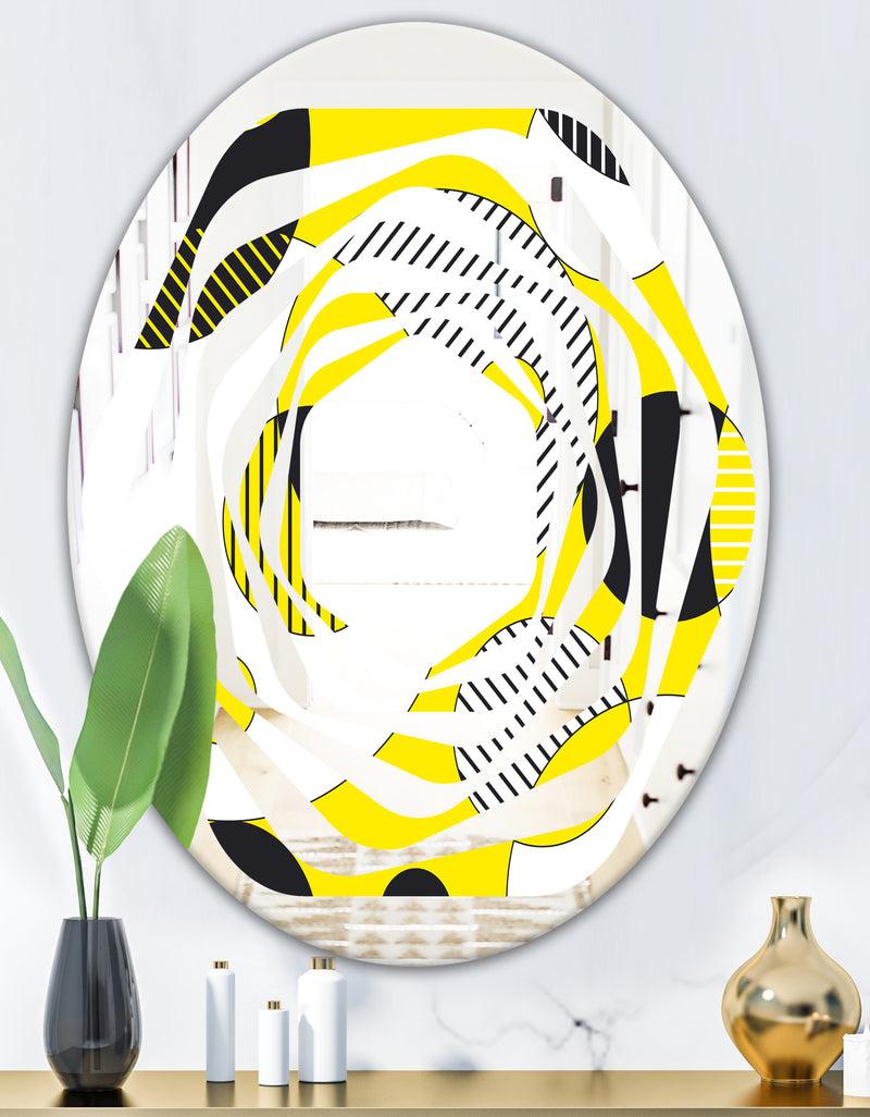 DesignQ Circular Abstract Retro Geometric I - Modern Round Or Oval Wall Mirror - Whirl