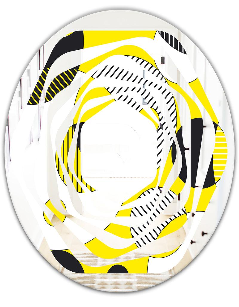 DesignQ Circular Abstract Retro Geometric I - Modern Round Or Oval Wall Mirror - Whirl