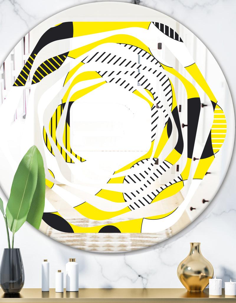 DesignQ Circular Abstract Retro Geometric I - Modern Round or Oval Wall Mirror - Whirl