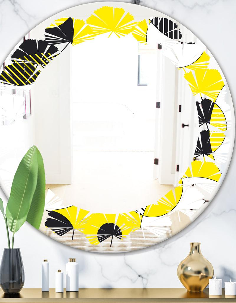 DesignQ Circular Abstract Retro Geometric I - Modern Round or Oval Wall Mirror - Leaves