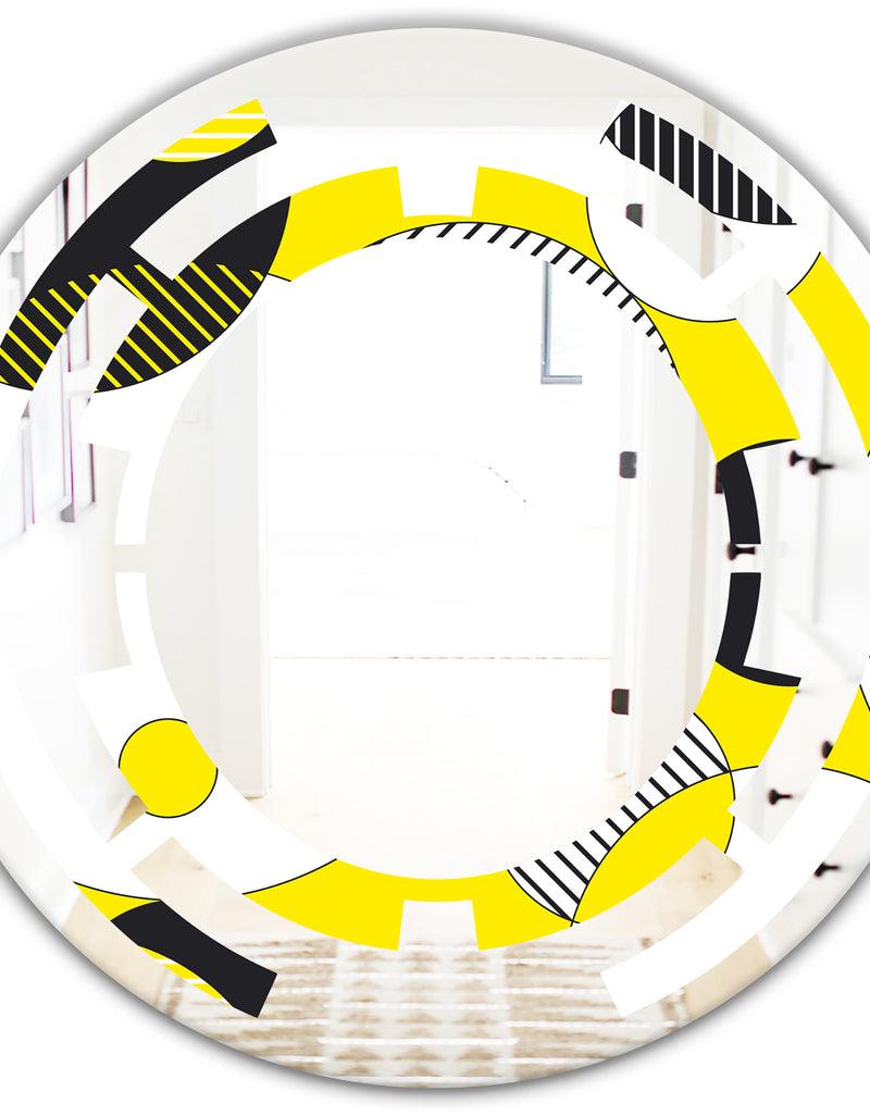 DesignQ Circular Abstract Retro Geometric I - Modern Round Or Oval Wall Mirror - Space