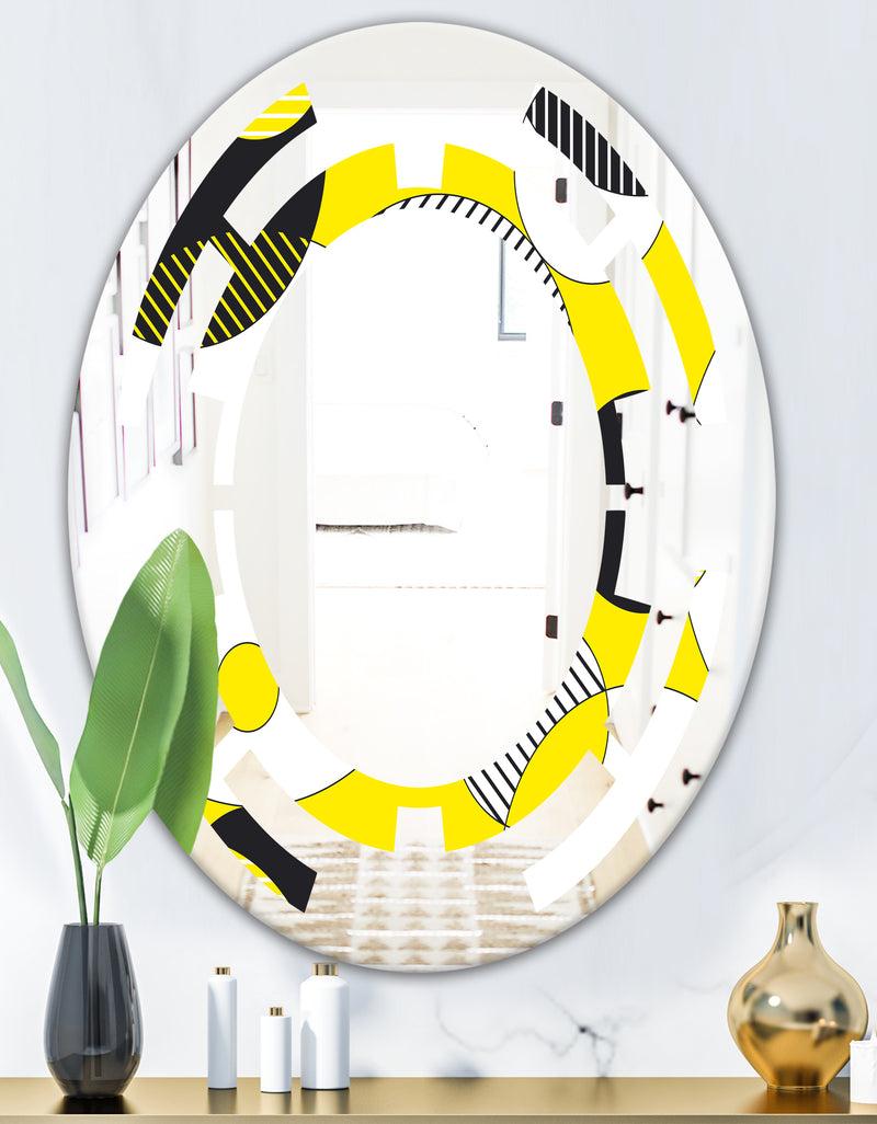 DesignQ Circular Abstract Retro Geometric I - Modern Round Or Oval Wall Mirror - Space