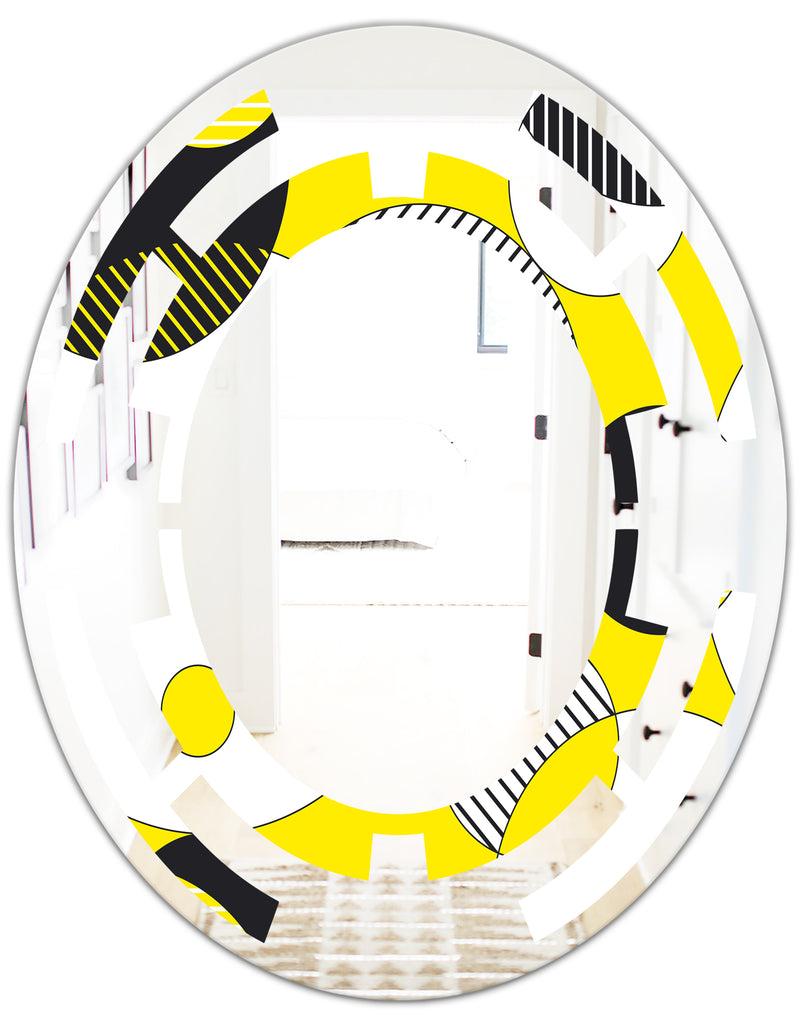 DesignQ Circular Abstract Retro Geometric I - Modern Round Or Oval Wall Mirror - Space