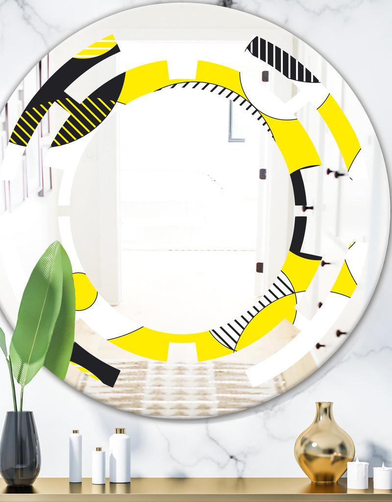 DesignQ Circular Abstract Retro Geometric I - Modern Round or Oval Wall Mirror - Space