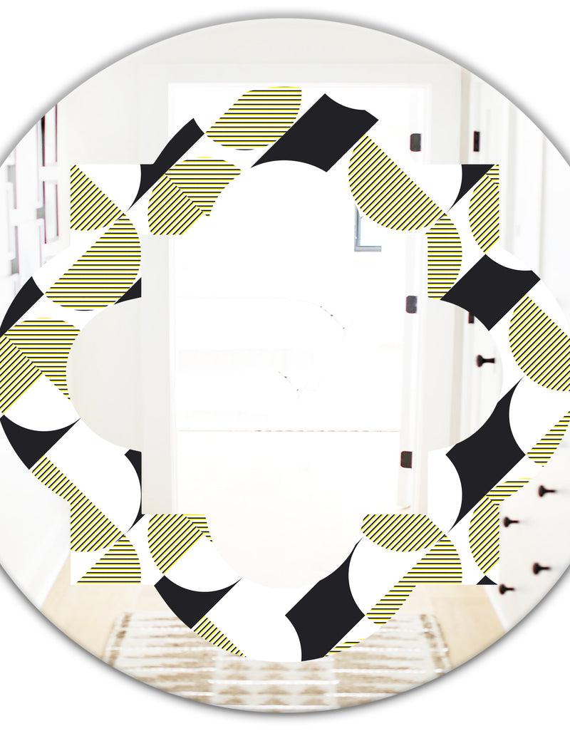 DesignQ Circular Abstract Retro Geometric II - Modern Round Or Oval Wall Mirror - Quatrefoil