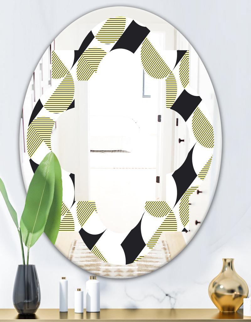 DesignQ Circular Abstract Retro Geometric II - Modern Round Or Oval Wall Mirror - Quatrefoil