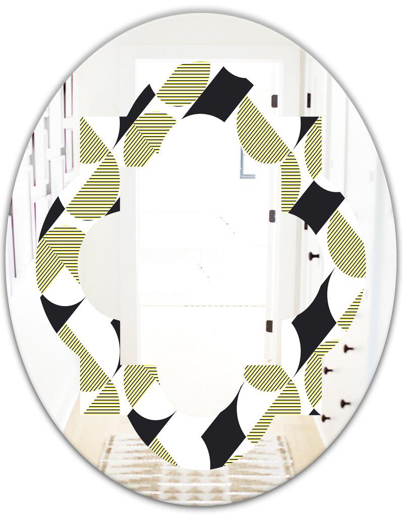 DesignQ Circular Abstract Retro Geometric II - Modern Round Or Oval Wall Mirror - Quatrefoil