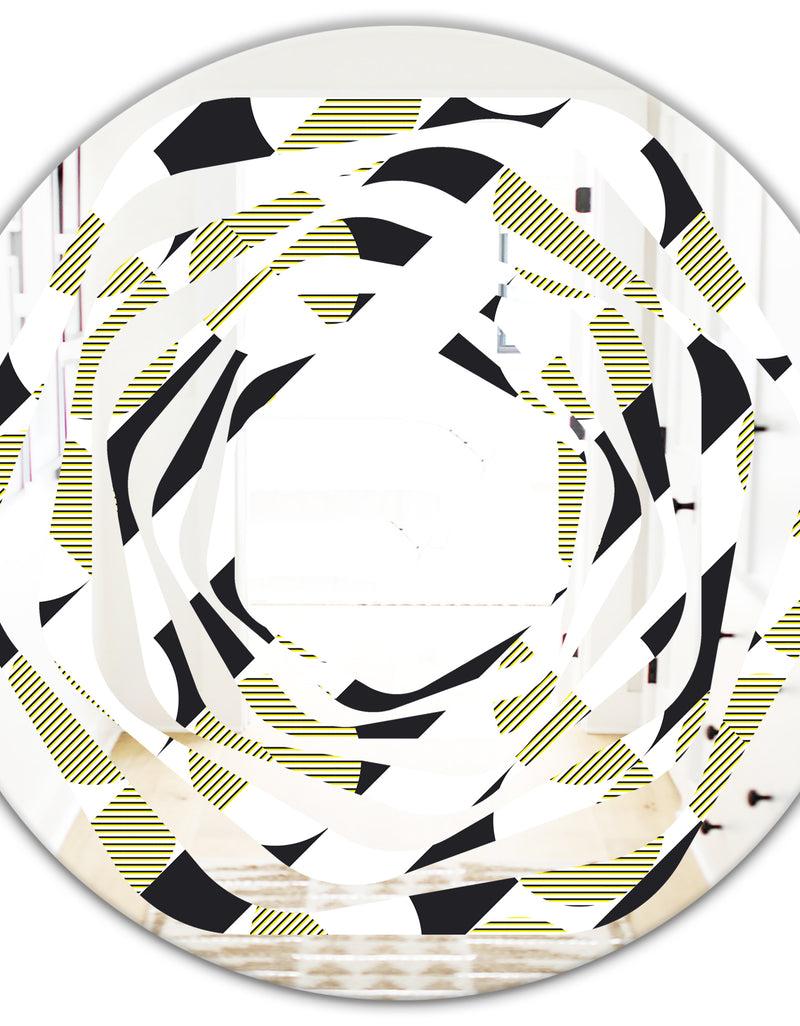 DesignQ Circular Abstract Retro Geometric II - Modern Round Or Oval Wall Mirror - Whirl