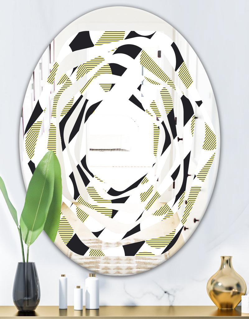 DesignQ Circular Abstract Retro Geometric II - Modern Round Or Oval Wall Mirror - Whirl
