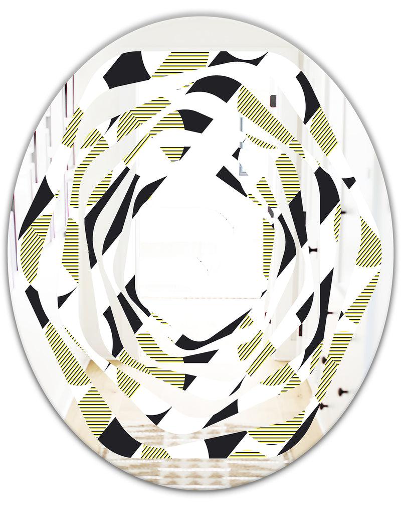 DesignQ Circular Abstract Retro Geometric II - Modern Round Or Oval Wall Mirror - Whirl