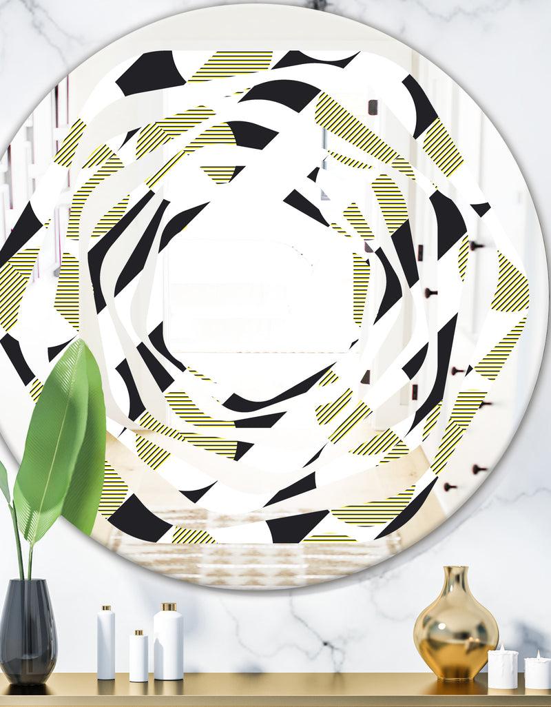DesignQ Circular Abstract Retro Geometric II - Modern Round or Oval Wall Mirror - Whirl