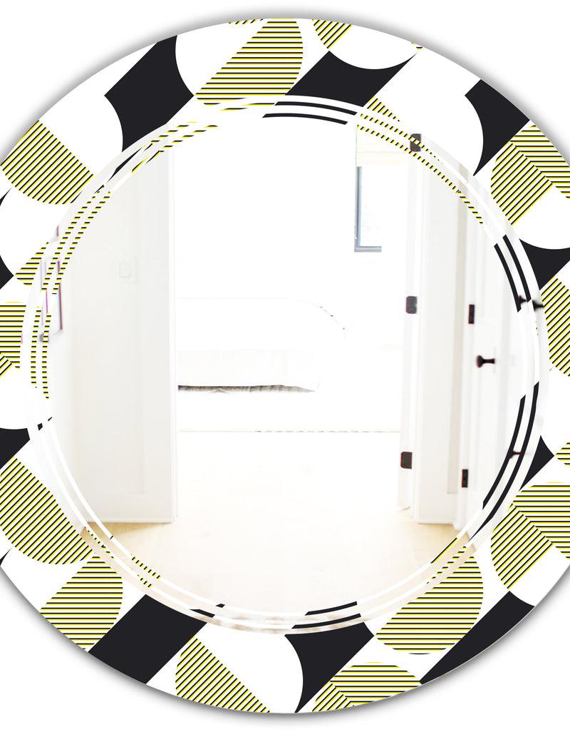 DesignQ Circular Abstract Retro Geometric II - Modern Round Or Oval Wall Mirror - Triple C