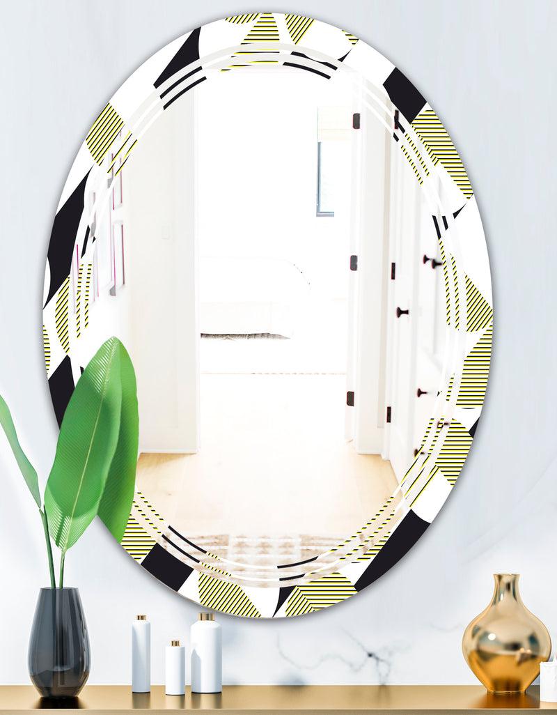 DesignQ Circular Abstract Retro Geometric II - Modern Round Or Oval Wall Mirror - Triple C