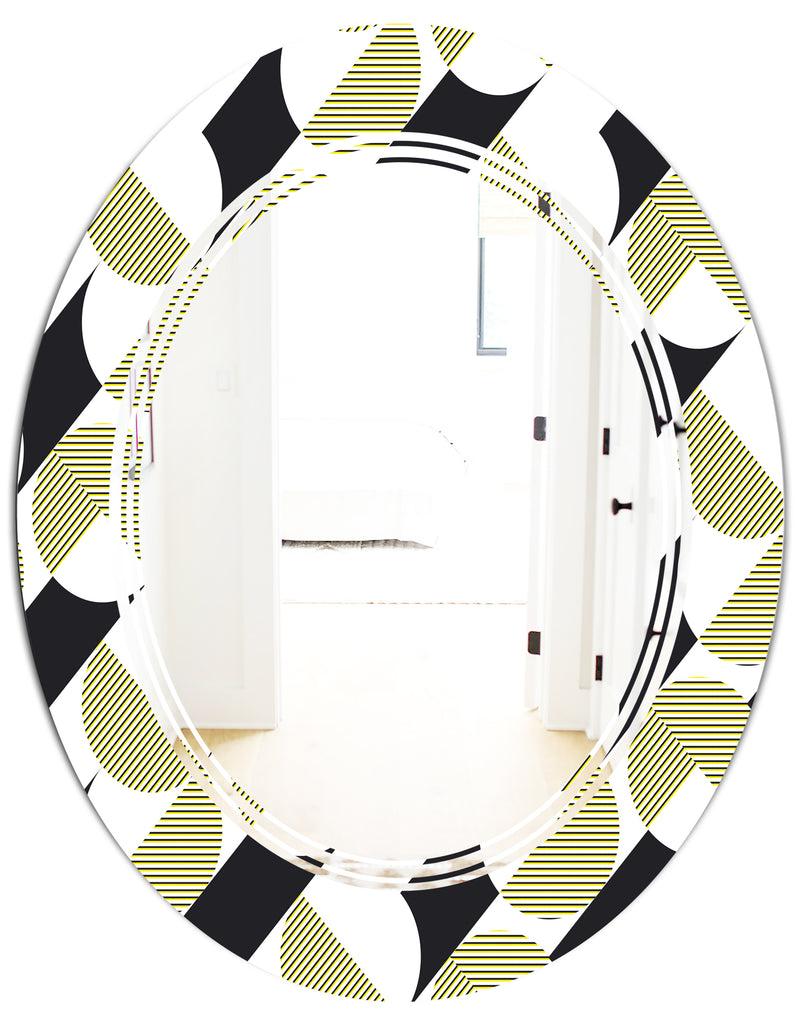 DesignQ Circular Abstract Retro Geometric II - Modern Round Or Oval Wall Mirror - Triple C