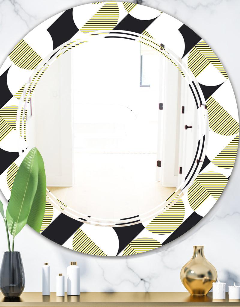 DesignQ Circular Abstract Retro Geometric II - Modern Round or Oval Wall Mirror - Triple C